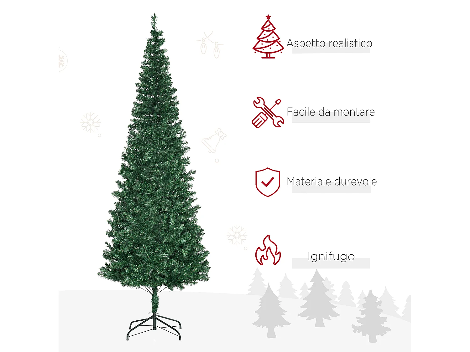 Albero di Natale artificiale slim con rami supporto in pvc verde