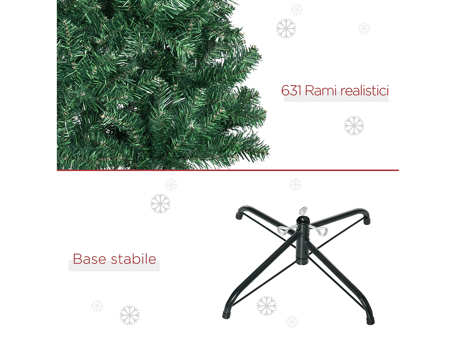 Albero di Natale artificiale slim con rami supporto in pvc verde