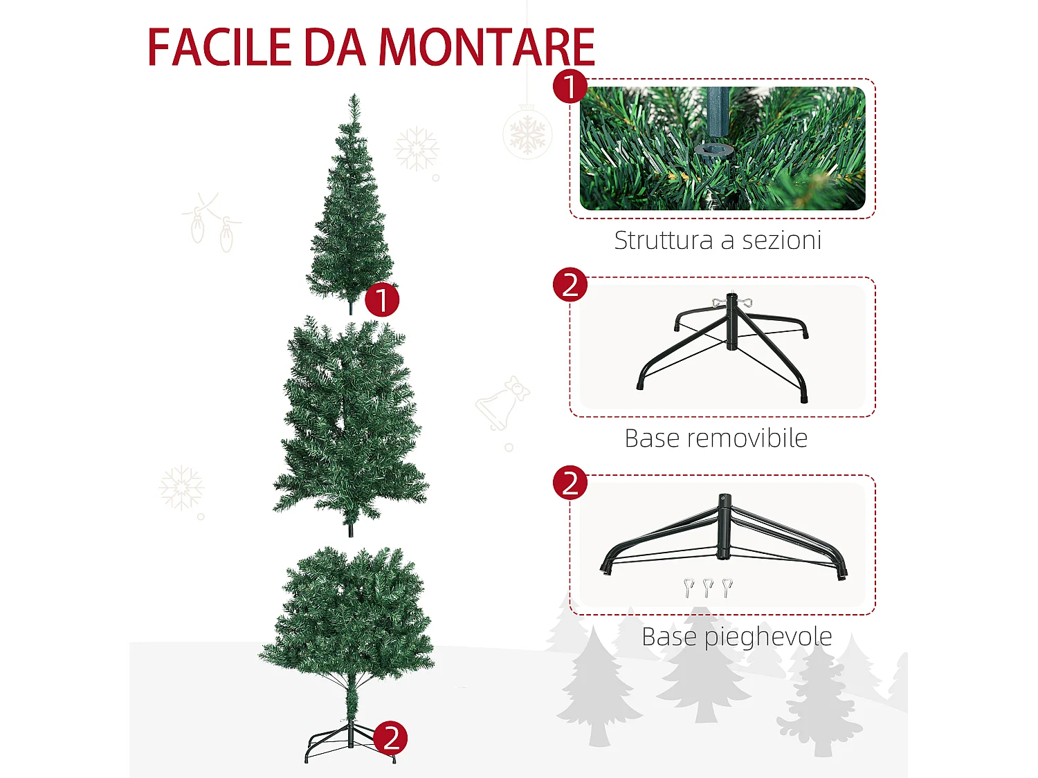 Albero di Natale artificiale slim con rami supporto in pvc verde