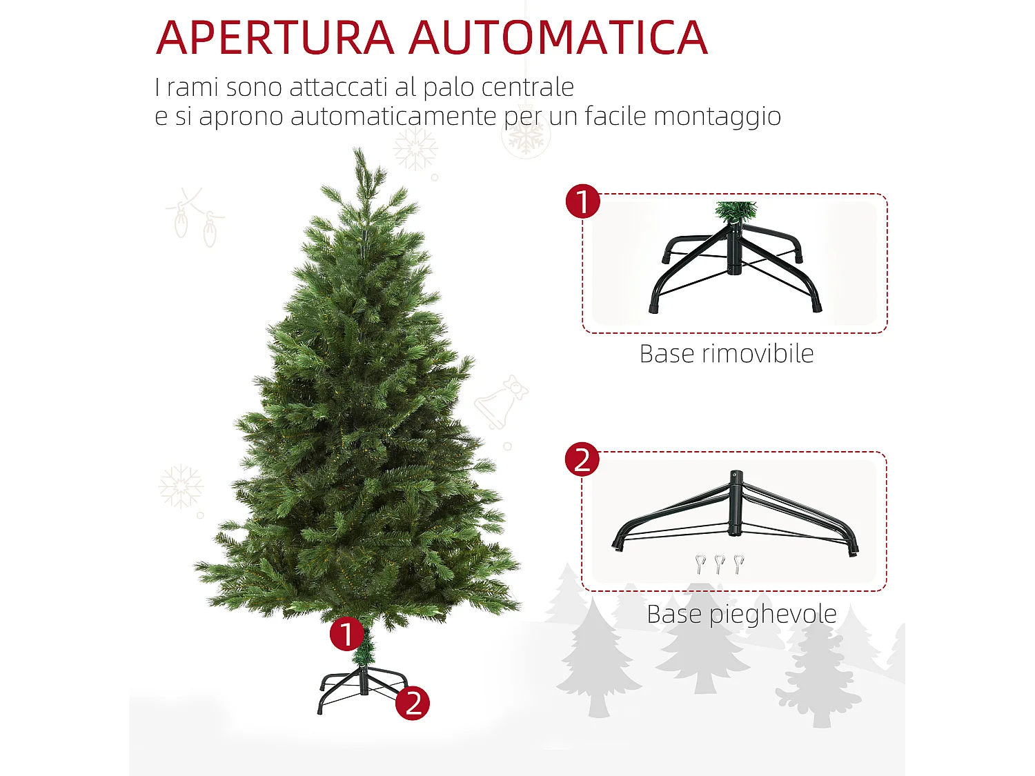 Albero artificiale gigante con rami e base pieghevole in pvc verde
