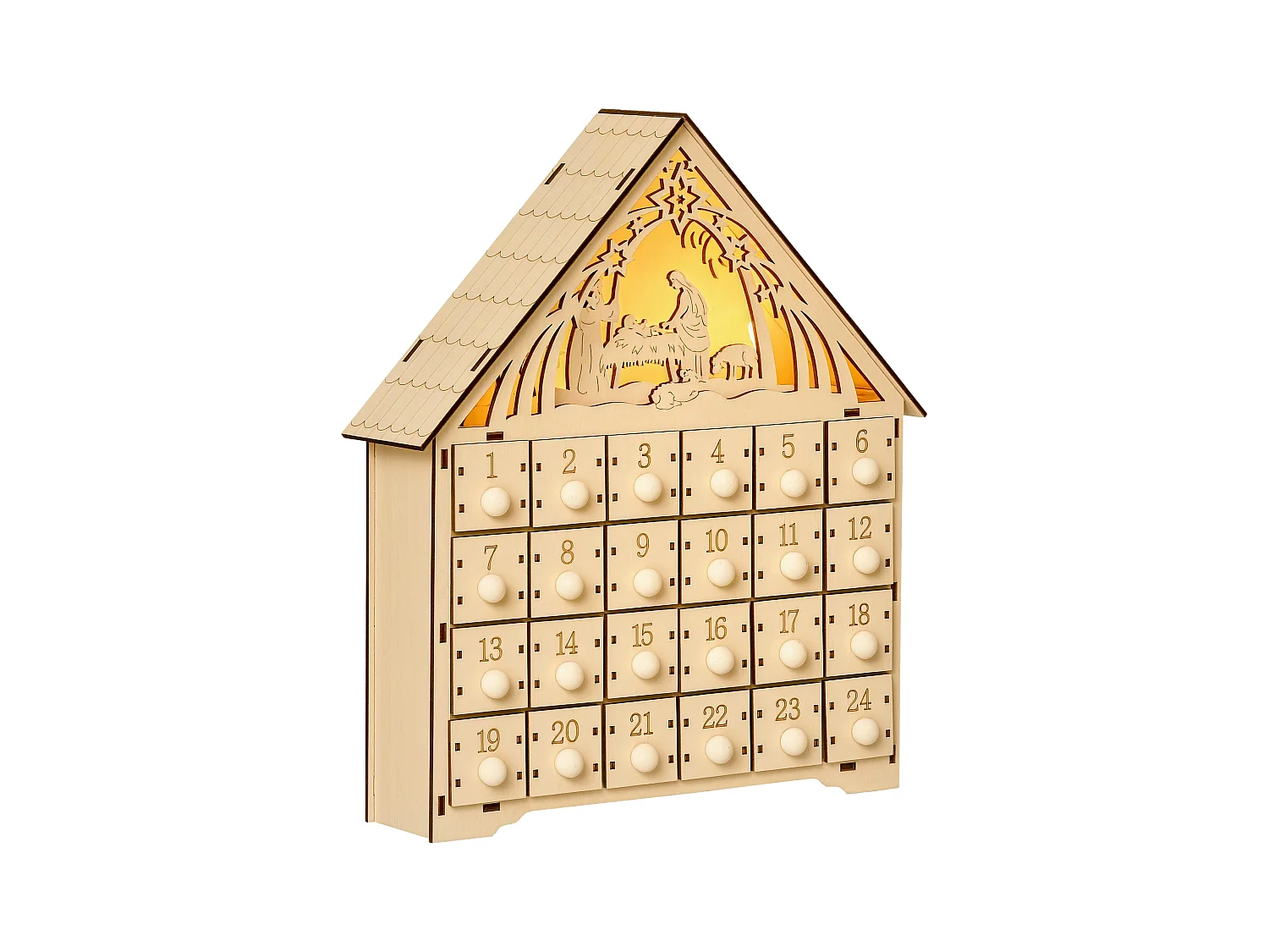 Calendario dell'avvento 24 cassetti presepe intagliato e luci