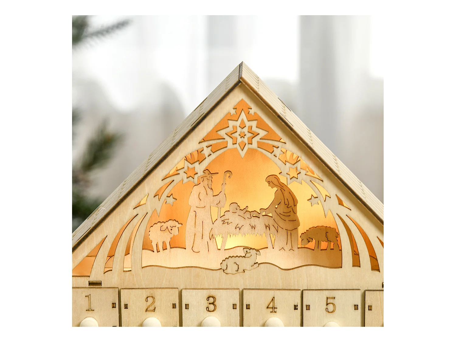 Calendario dell'avvento 24 cassetti presepe intagliato e luci