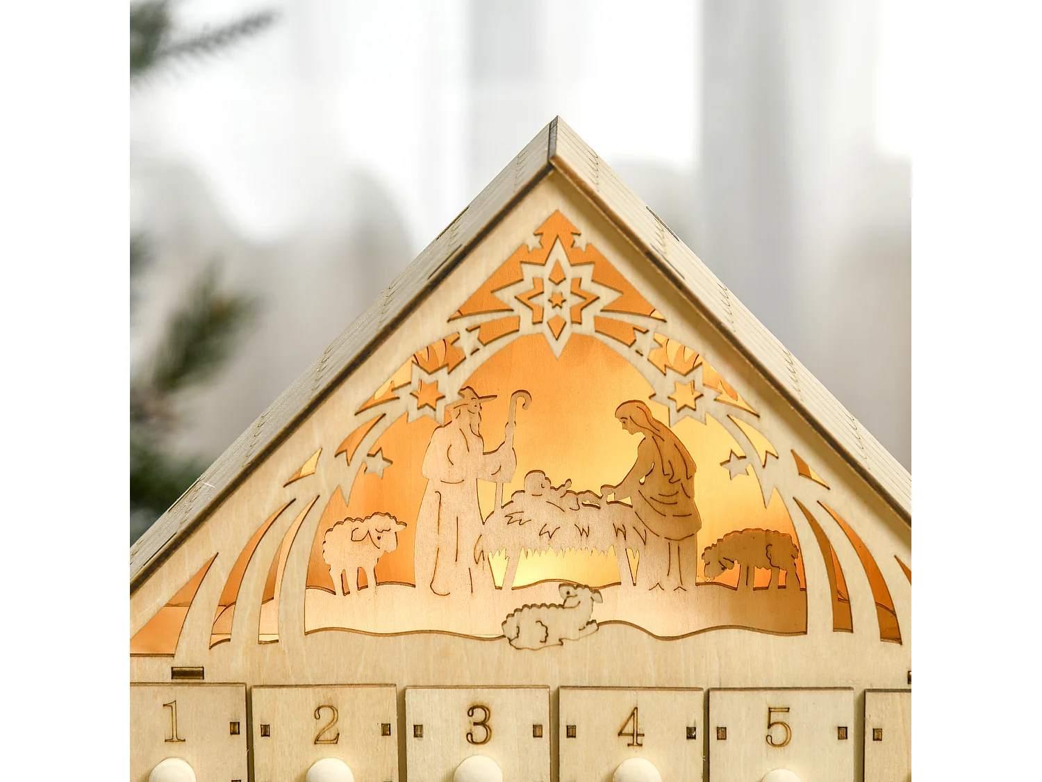 Calendario dell'avvento 24 cassetti presepe intagliato e luci