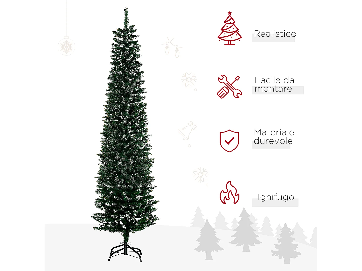 Albero di natale innevato alto 165cm 570 rami base rimovibile