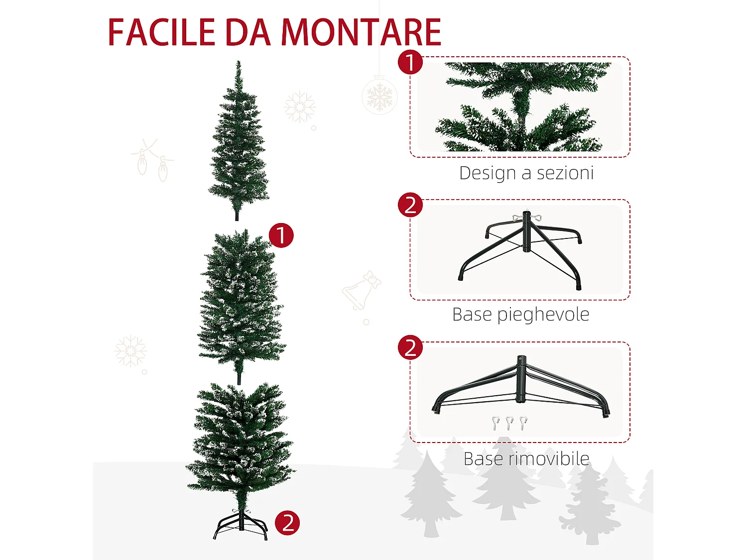 Albero di natale innevato alto 165cm 570 rami base rimovibile