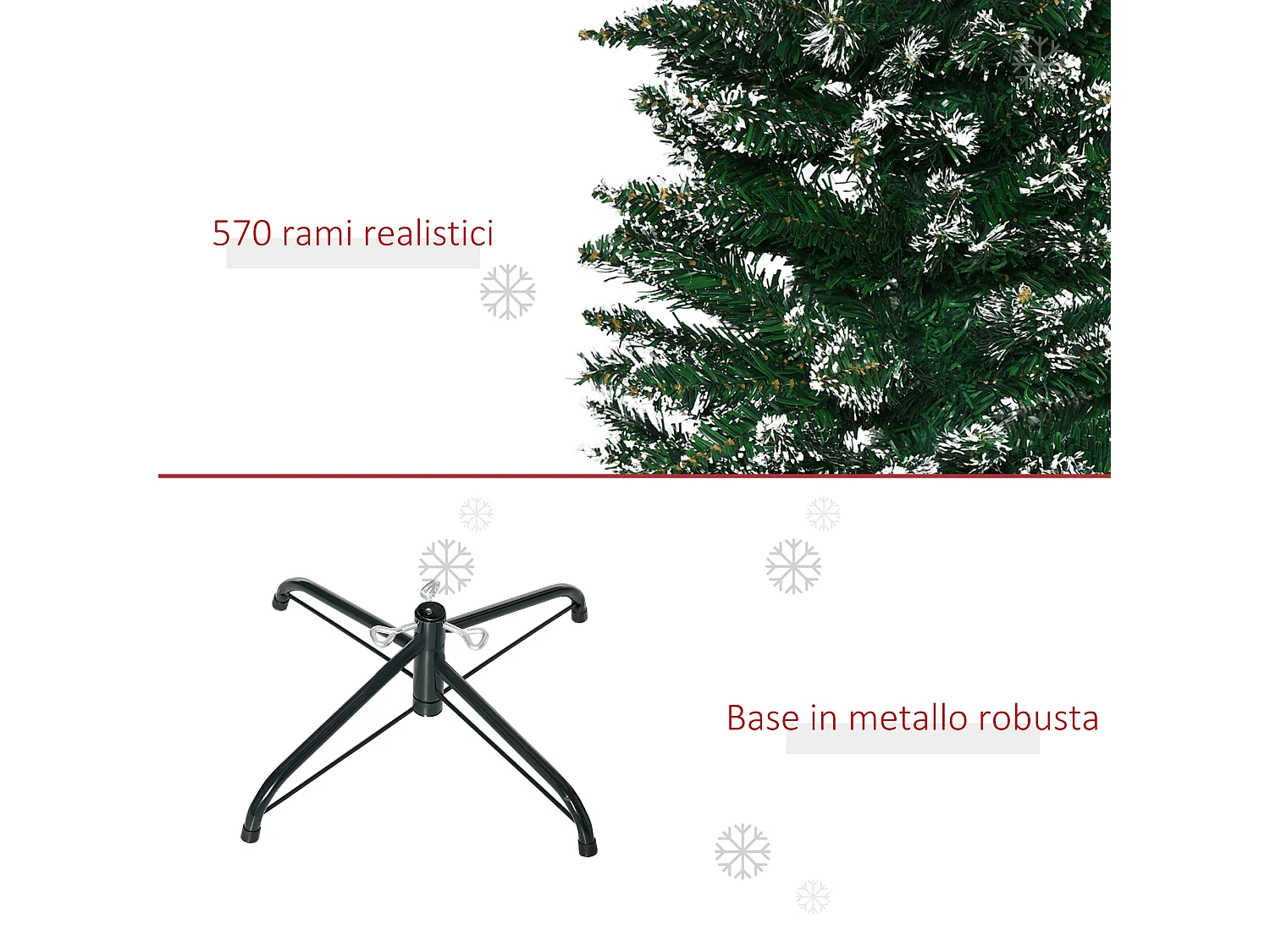 Albero di natale innevato alto 165cm 570 rami base rimovibile