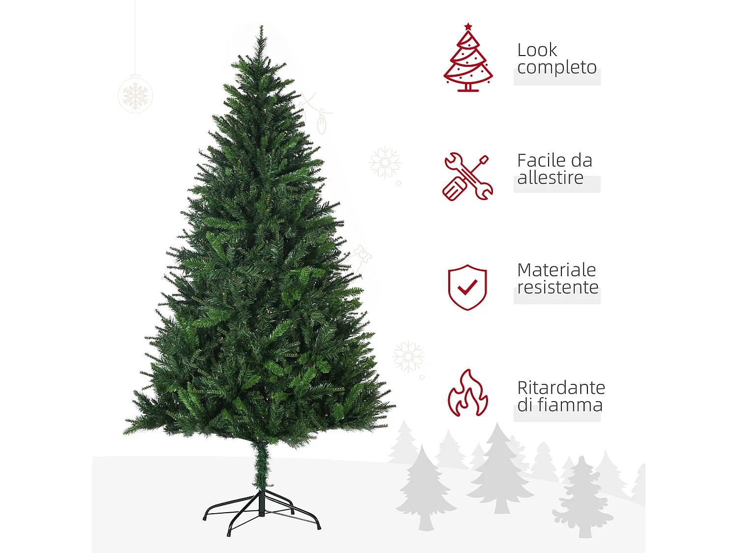 Albero di natale alto 180cm 786 rami e base in metallo verde