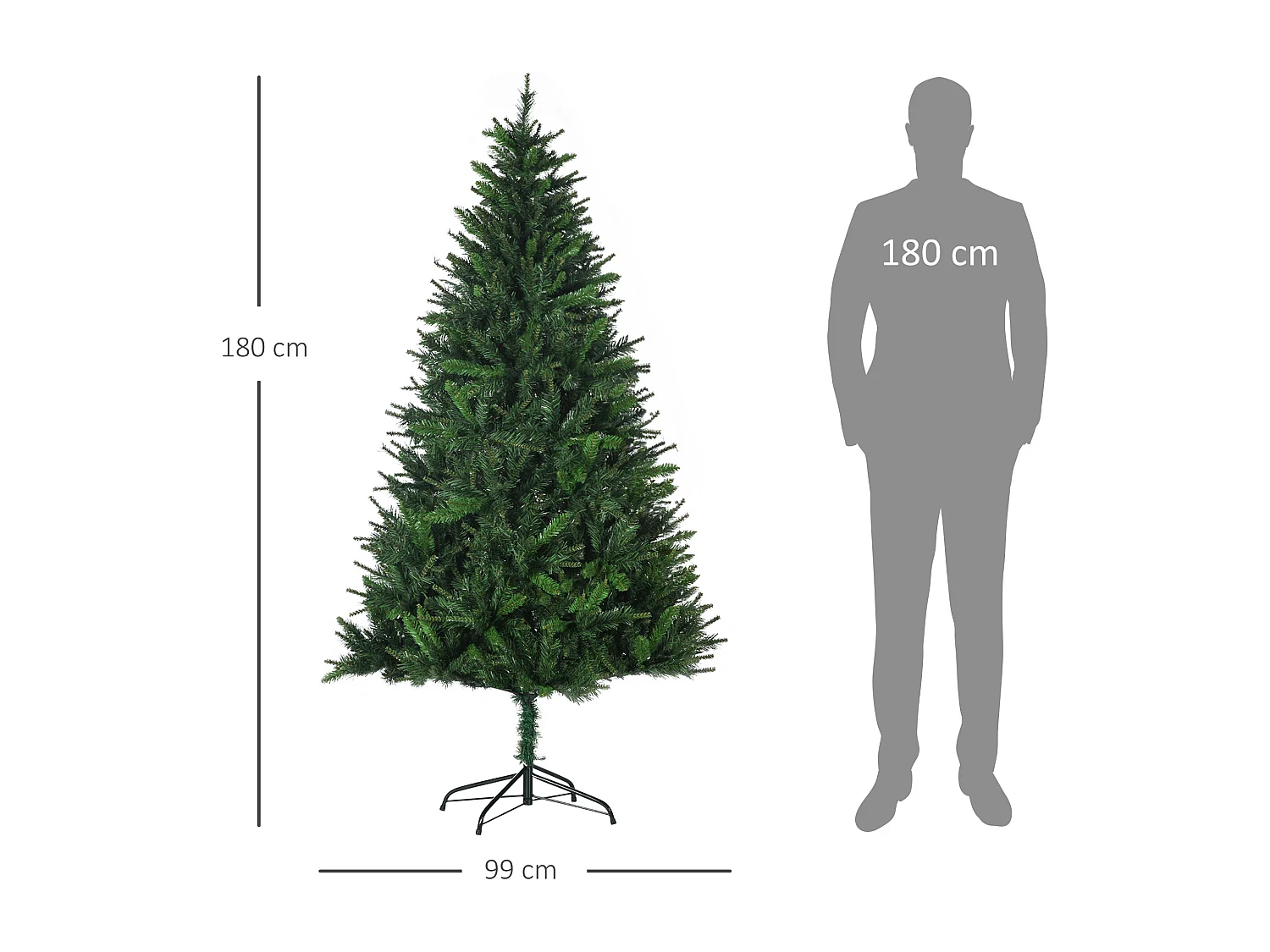 Albero di natale alto 180cm 786 rami e base in metallo verde
