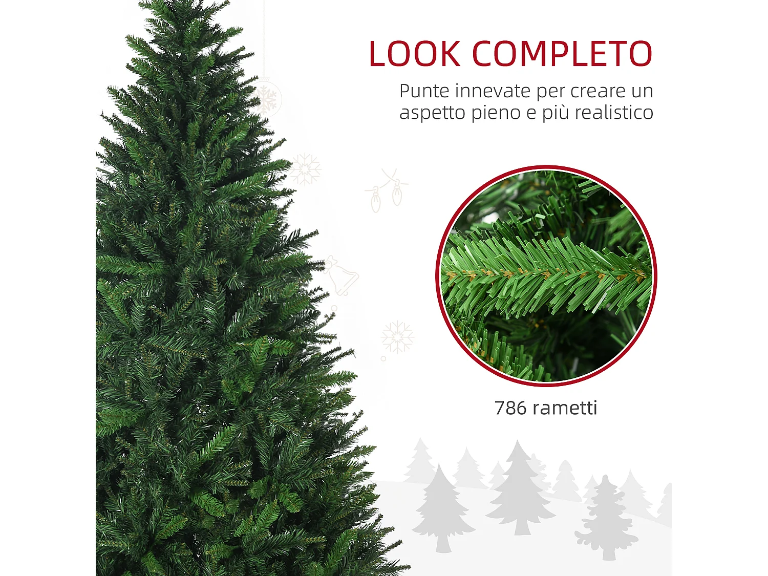 Albero di natale alto 180cm 786 rami e base in metallo verde