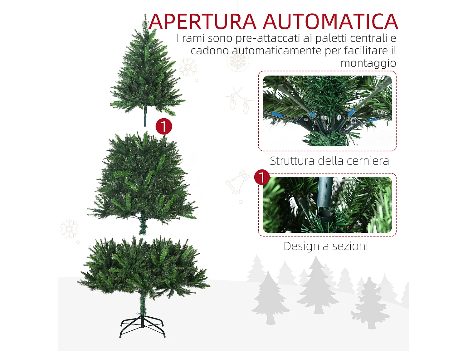 Albero di natale alto 180cm 786 rami e base in metallo verde