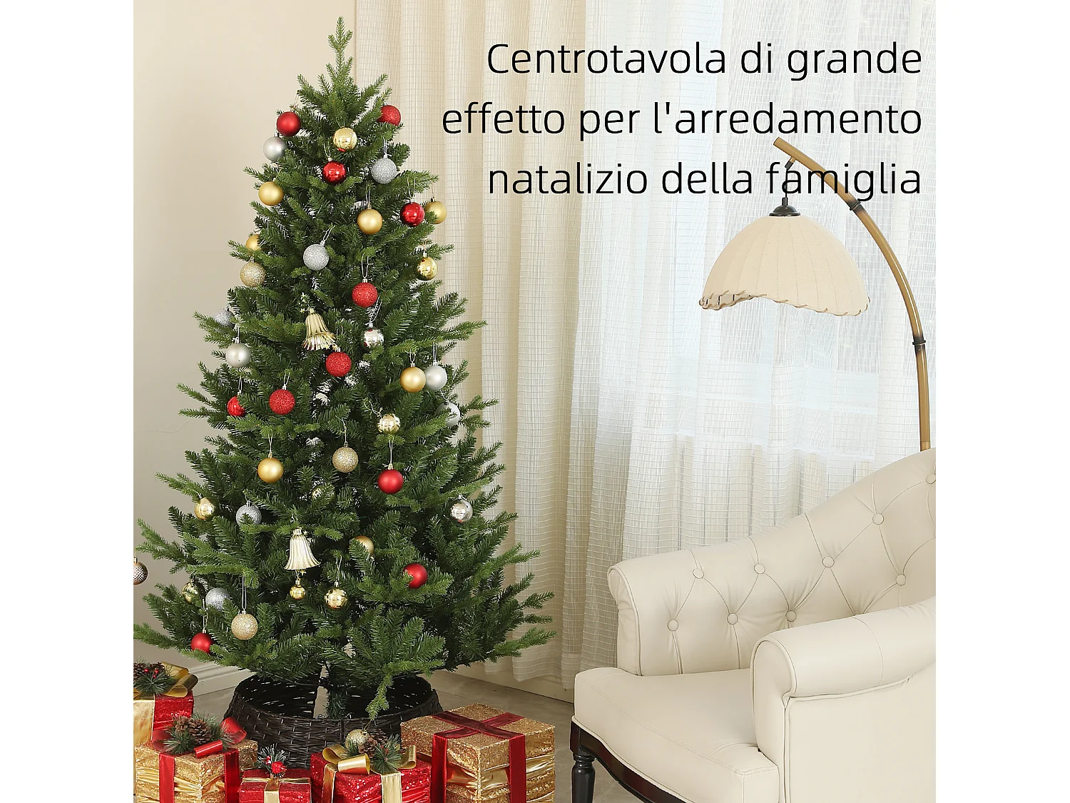 Albero di natale artificiale alto 180cm con 818 rami e base acciaio