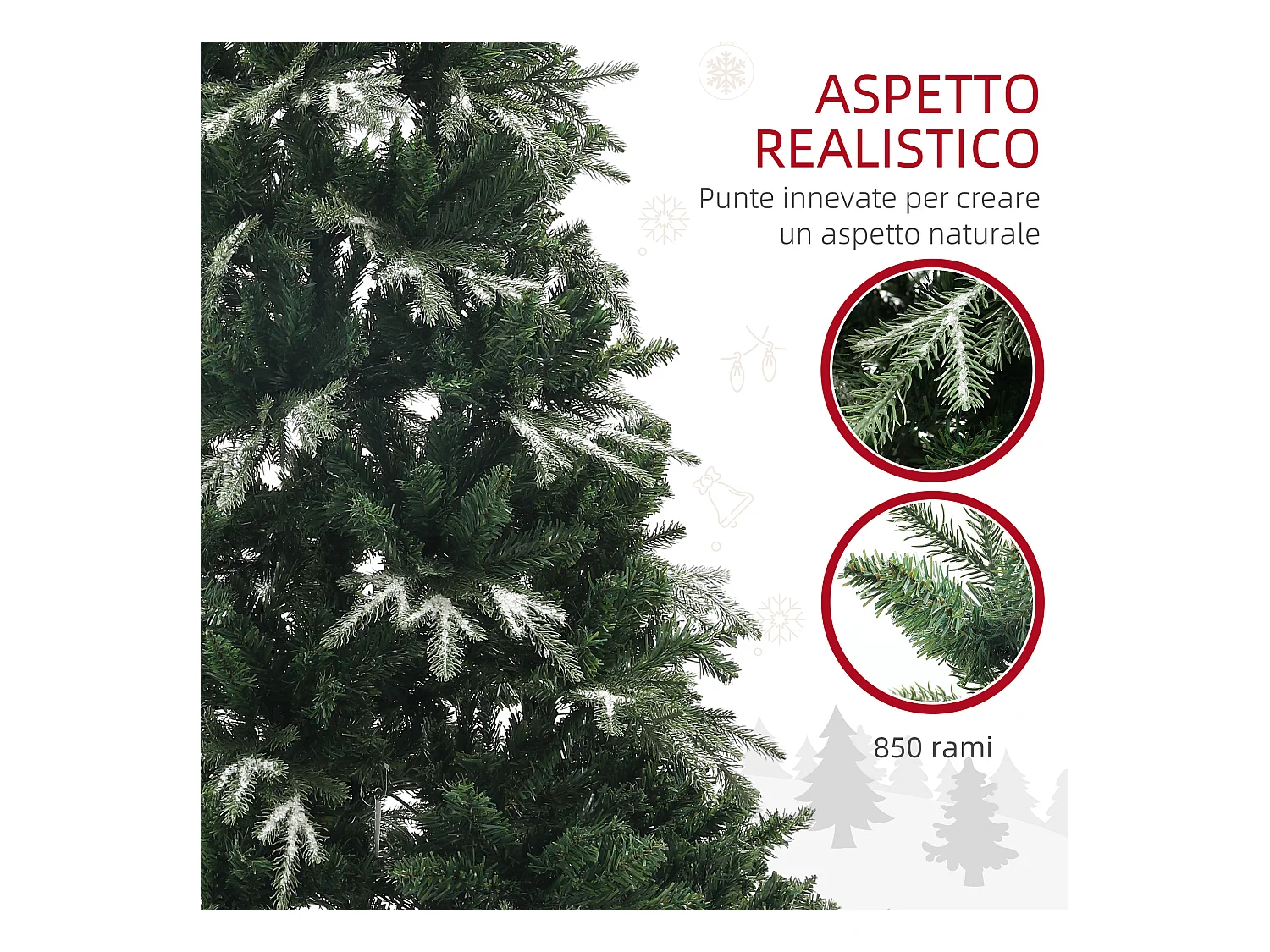 Albero di Natale innevato da 180 cm con 850 rami verde