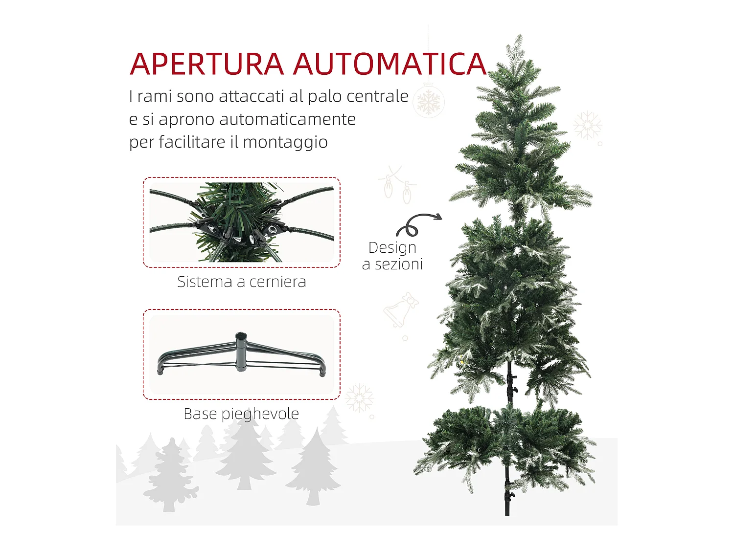 Albero di Natale innevato da 180 cm con 850 rami verde