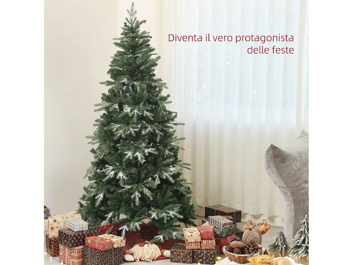 Albero di Natale innevato da 180 cm con 850 rami verde