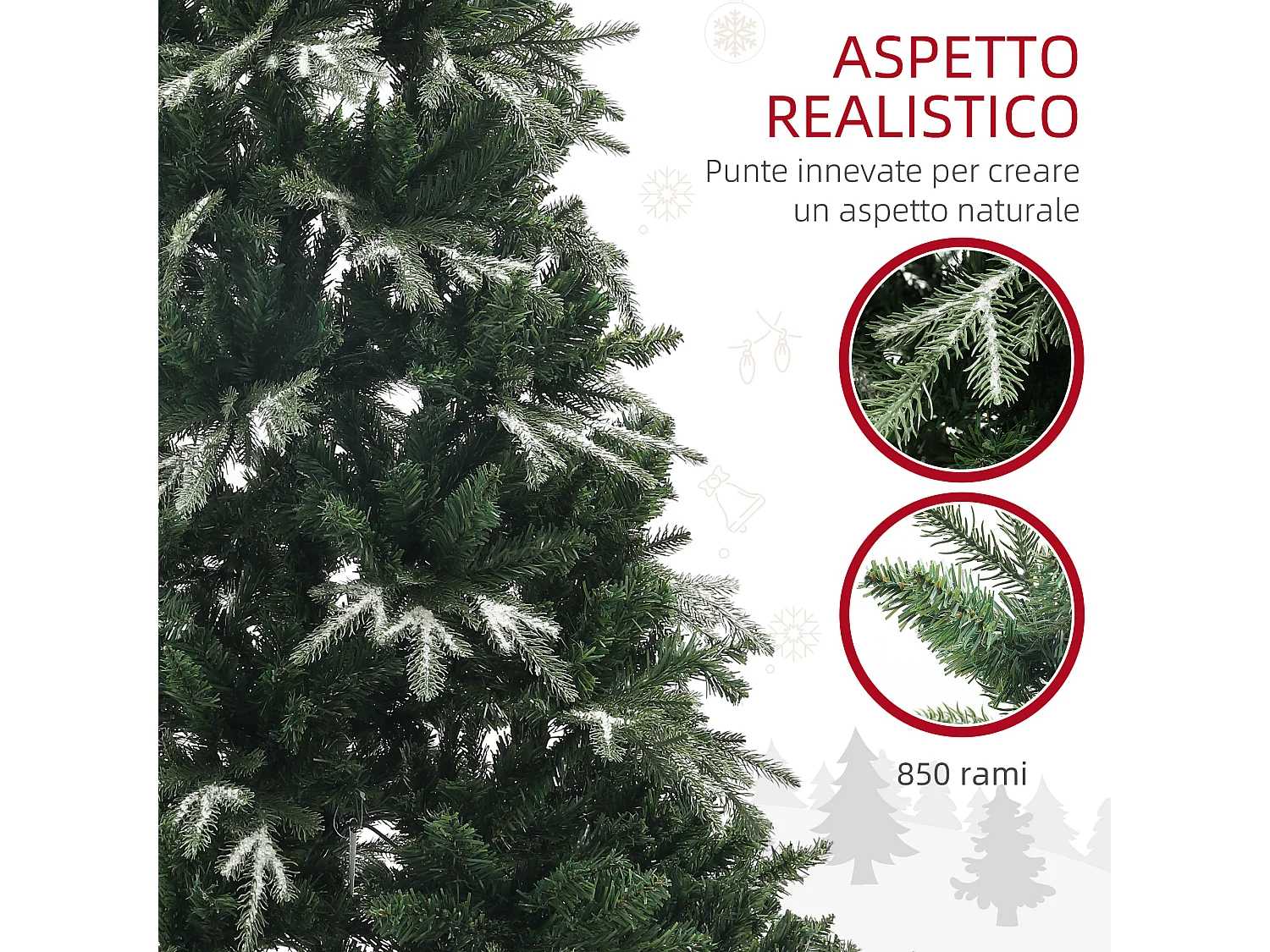 Albero di Natale innevato da 180 cm con 850 rami verde