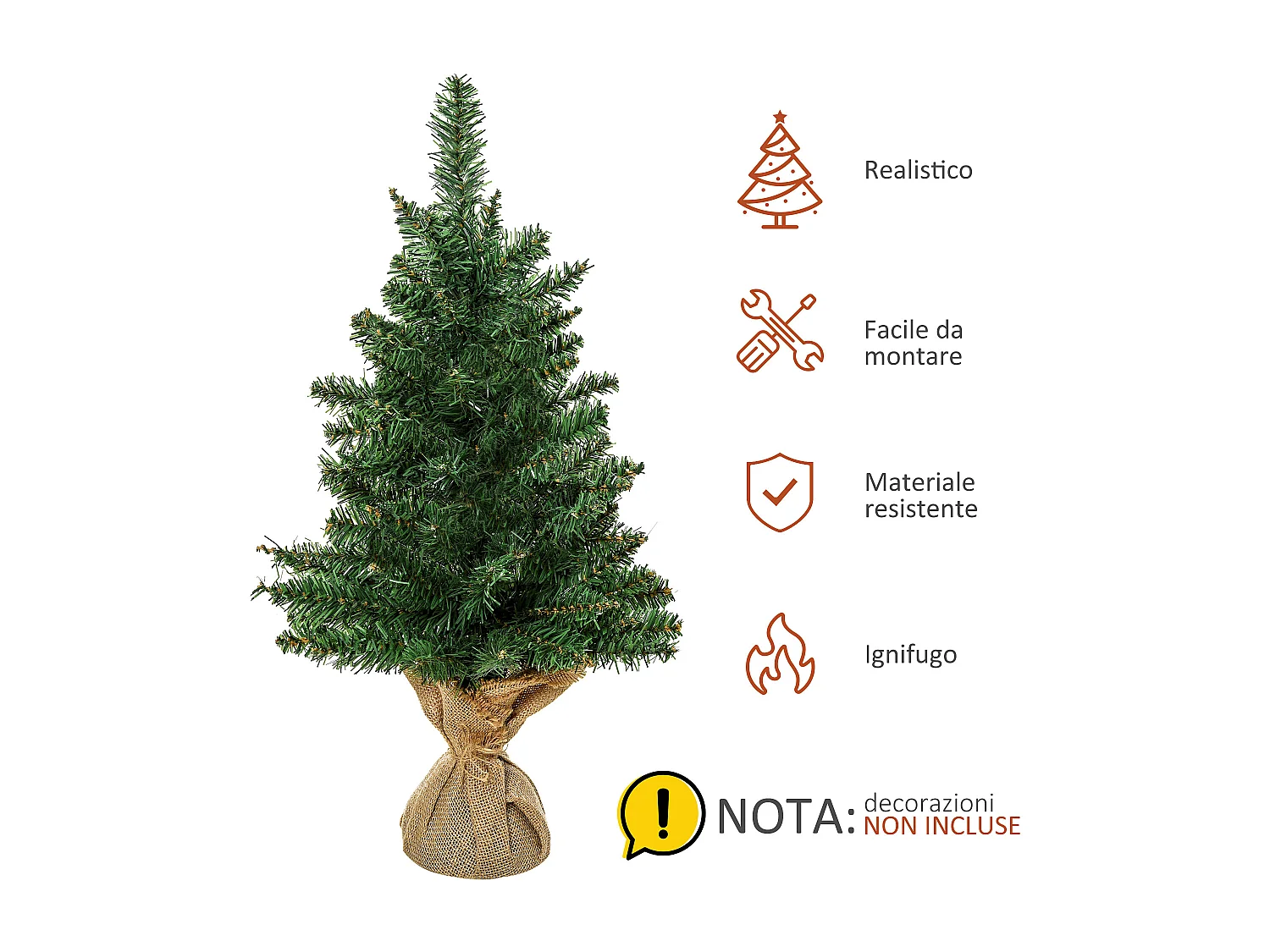 Albero Natale mini 60cm 70 rami PVC realistici