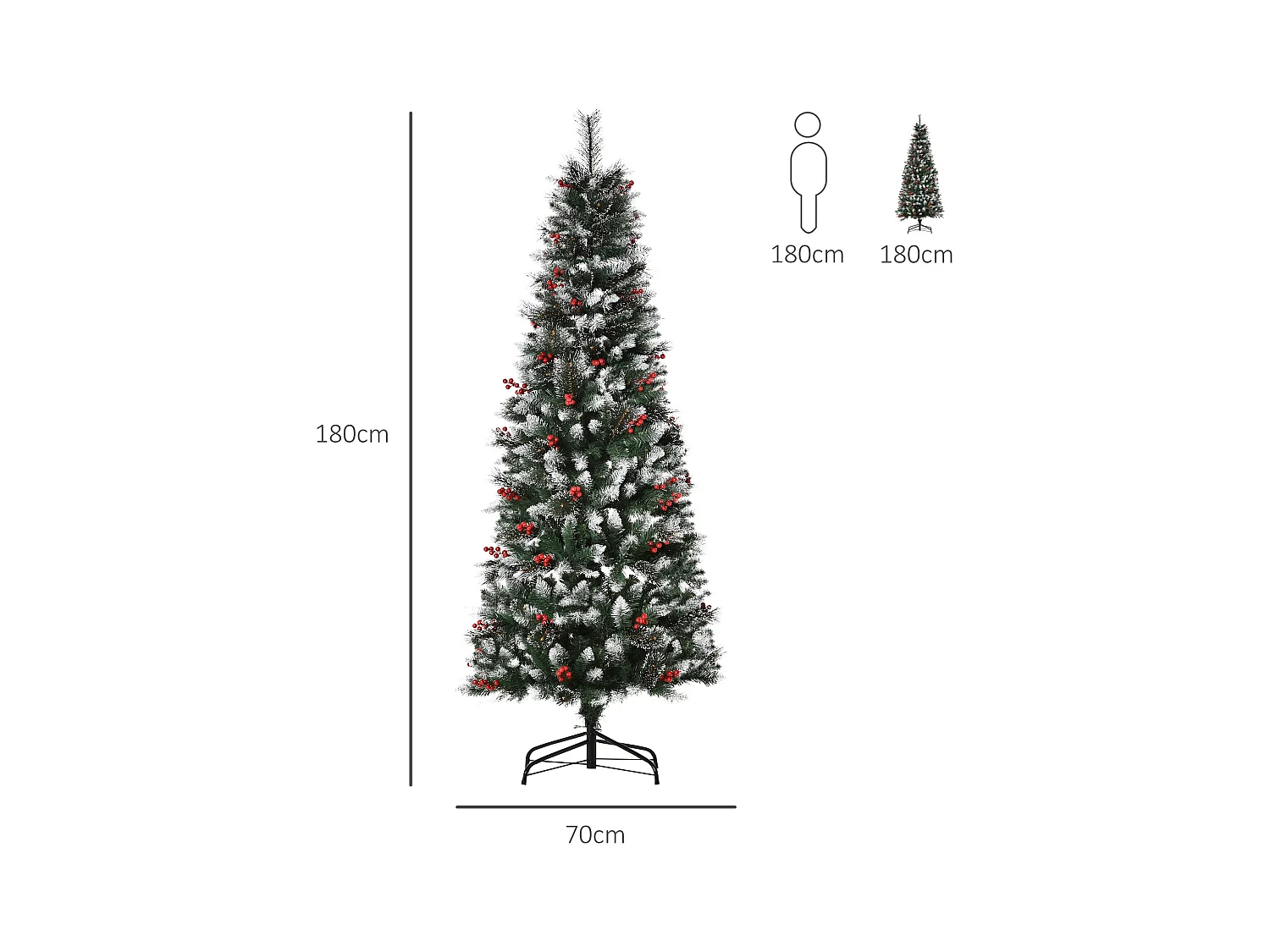 Albero di natale 180cm con 539 rami innevati e bacche rosse