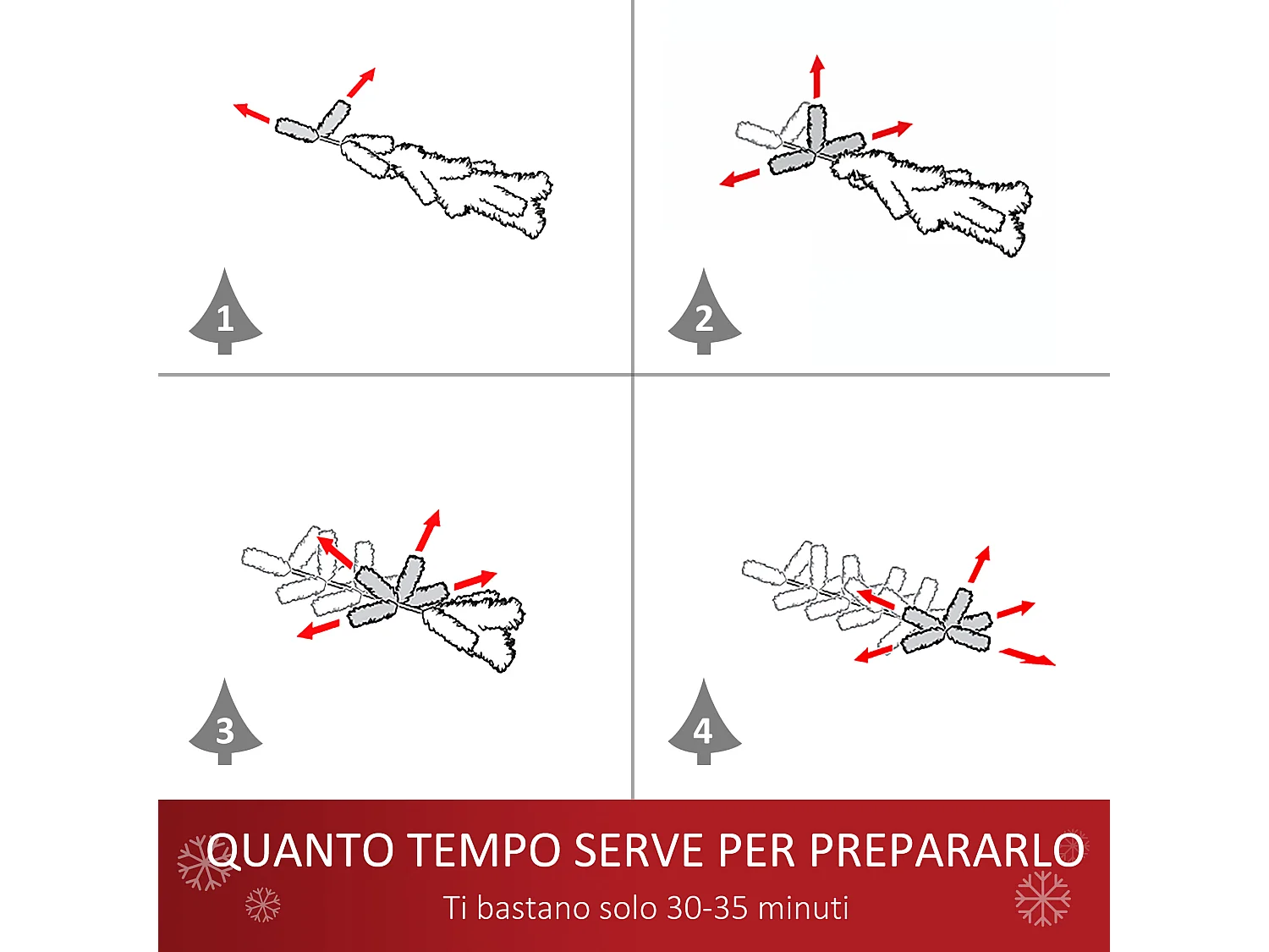 Albero di natale 180cm con 539 rami innevati e bacche rosse