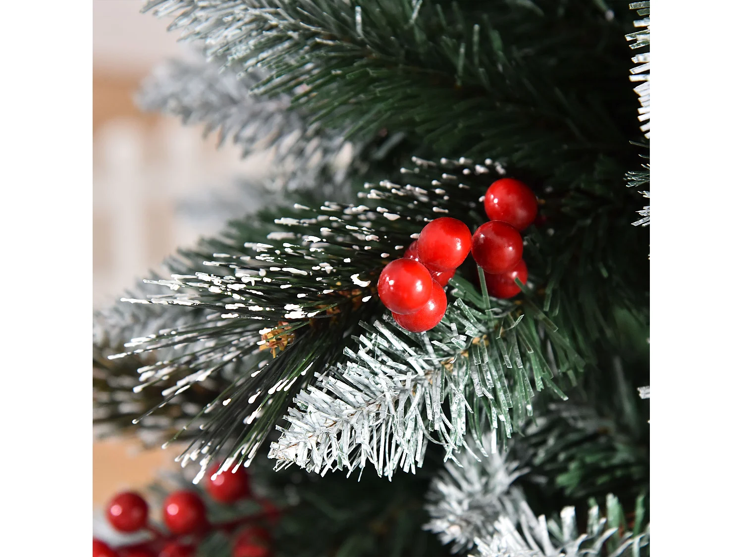 Albero di natale 180cm con 539 rami innevati e bacche rosse
