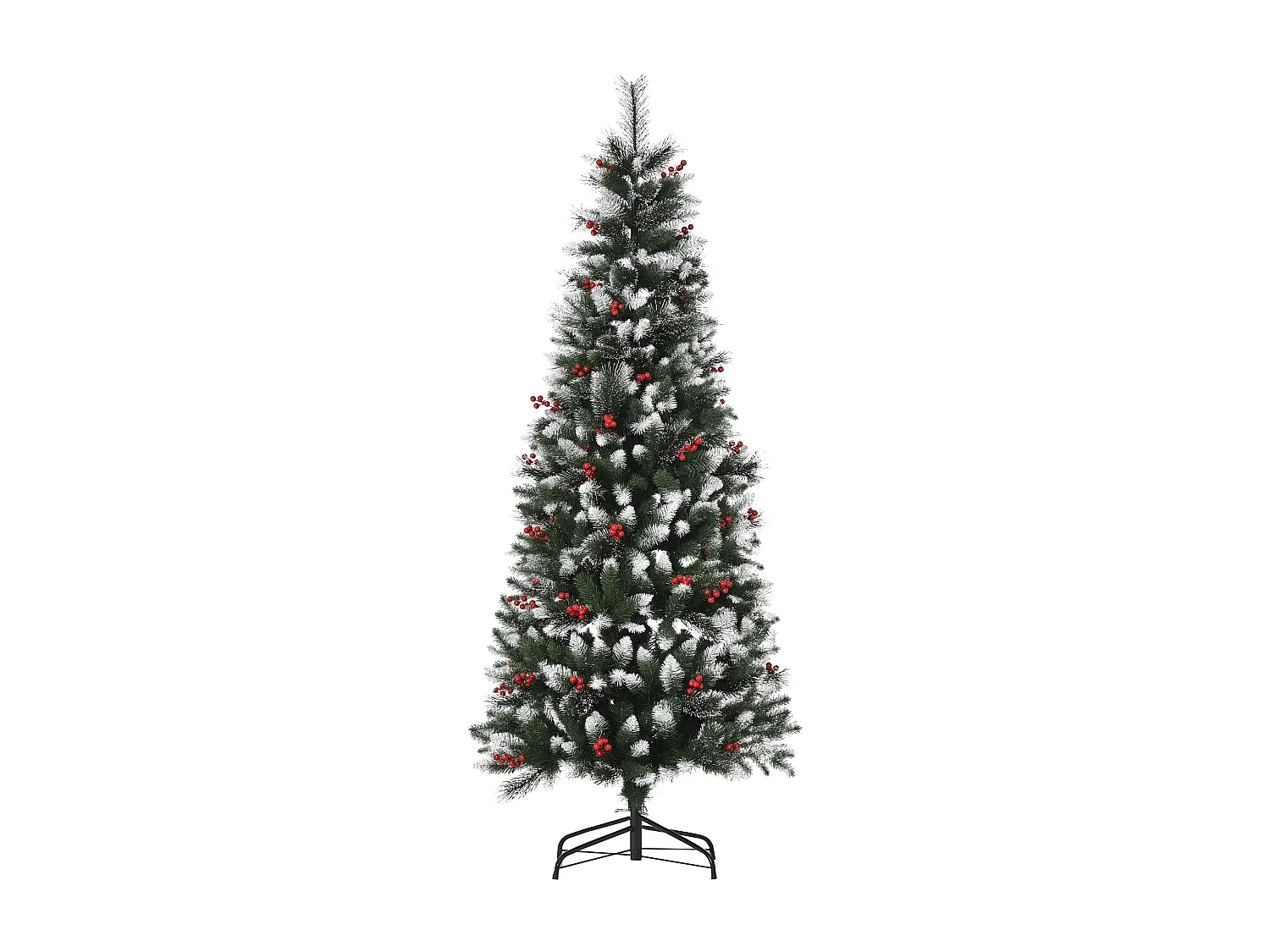 Albero di natale 180cm con 539 rami innevati e bacche rosse