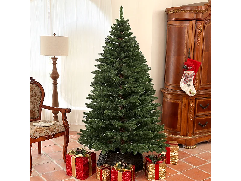 Albero di natale artificiale 1050 rami e base pieghevole Ø120x180 cm