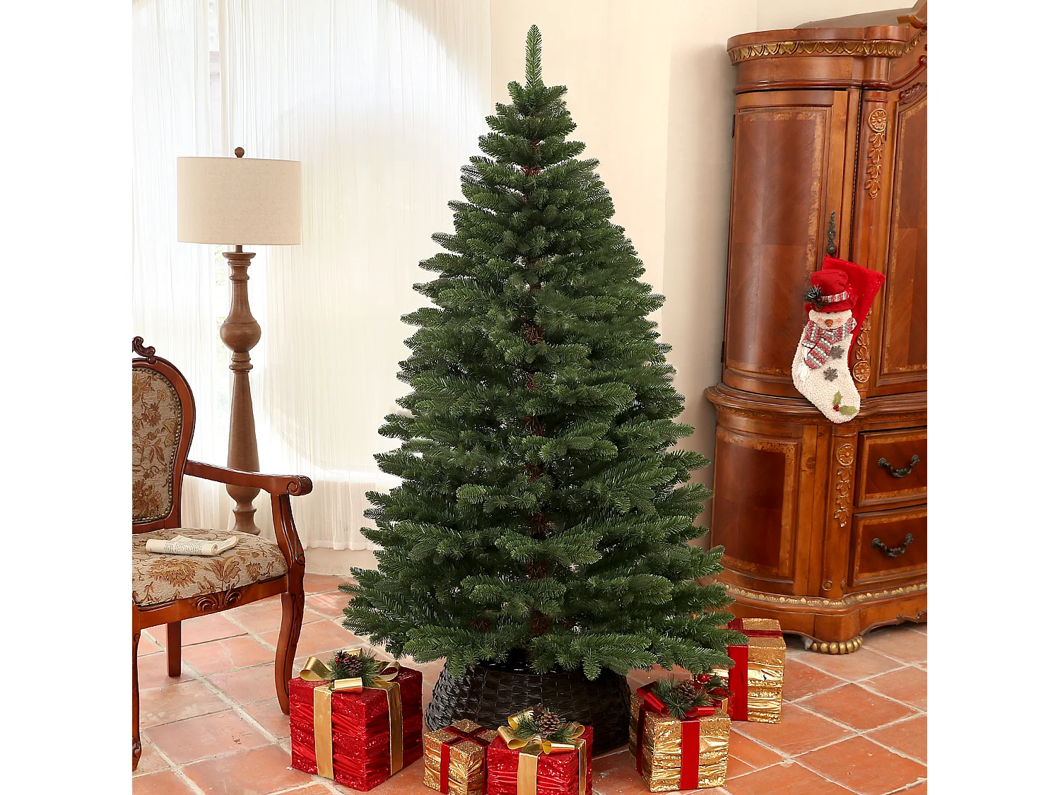 Albero di natale artificiale 1050 rami e base pieghevole Ø120x180 cm