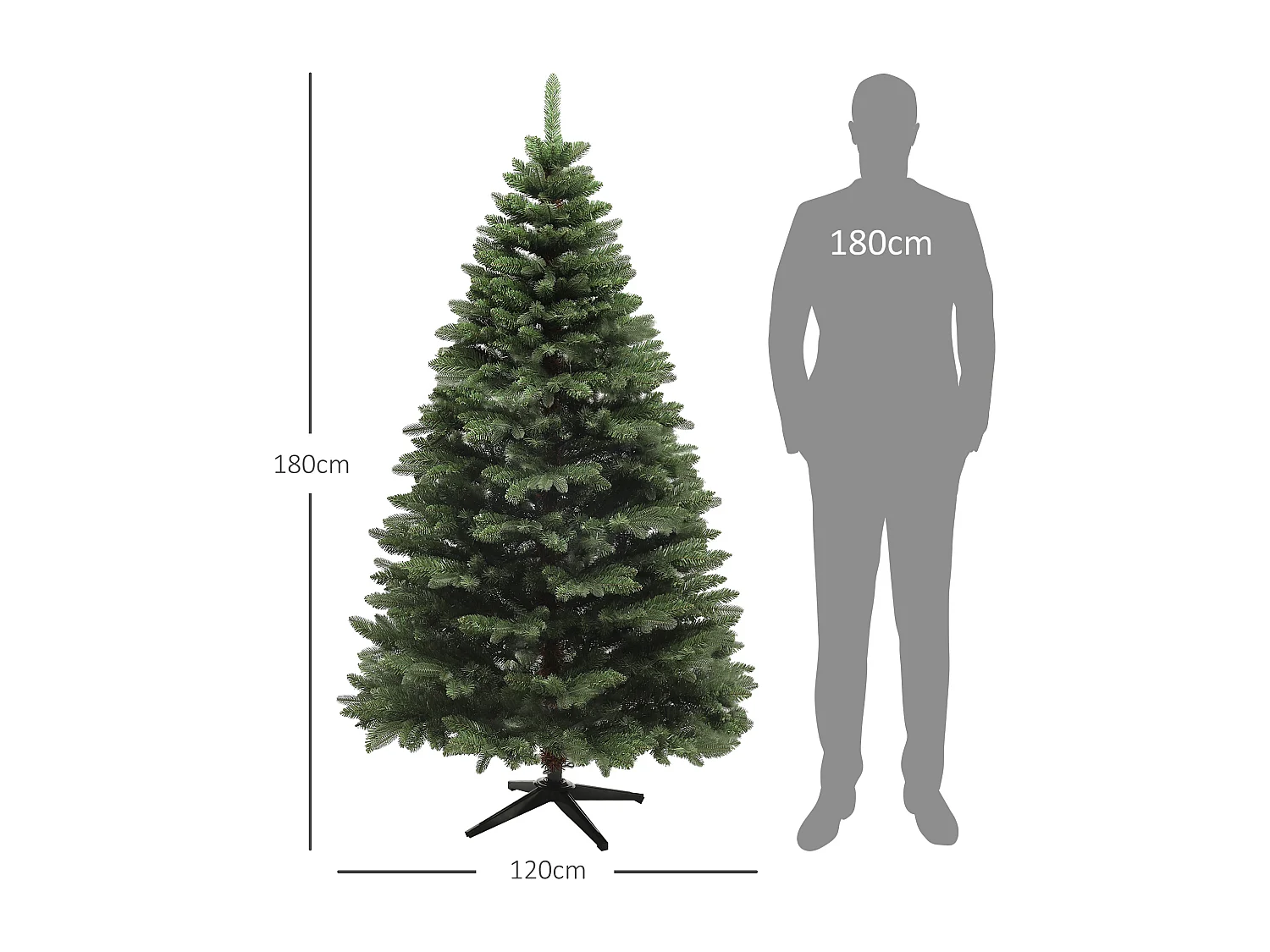 Albero di natale artificiale 1050 rami e base pieghevole Ø120x180 cm