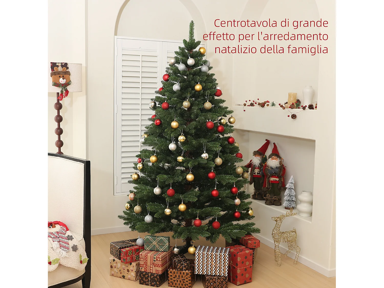 Albero di natale artificiale 1050 rami e base pieghevole Ø120x180 cm
