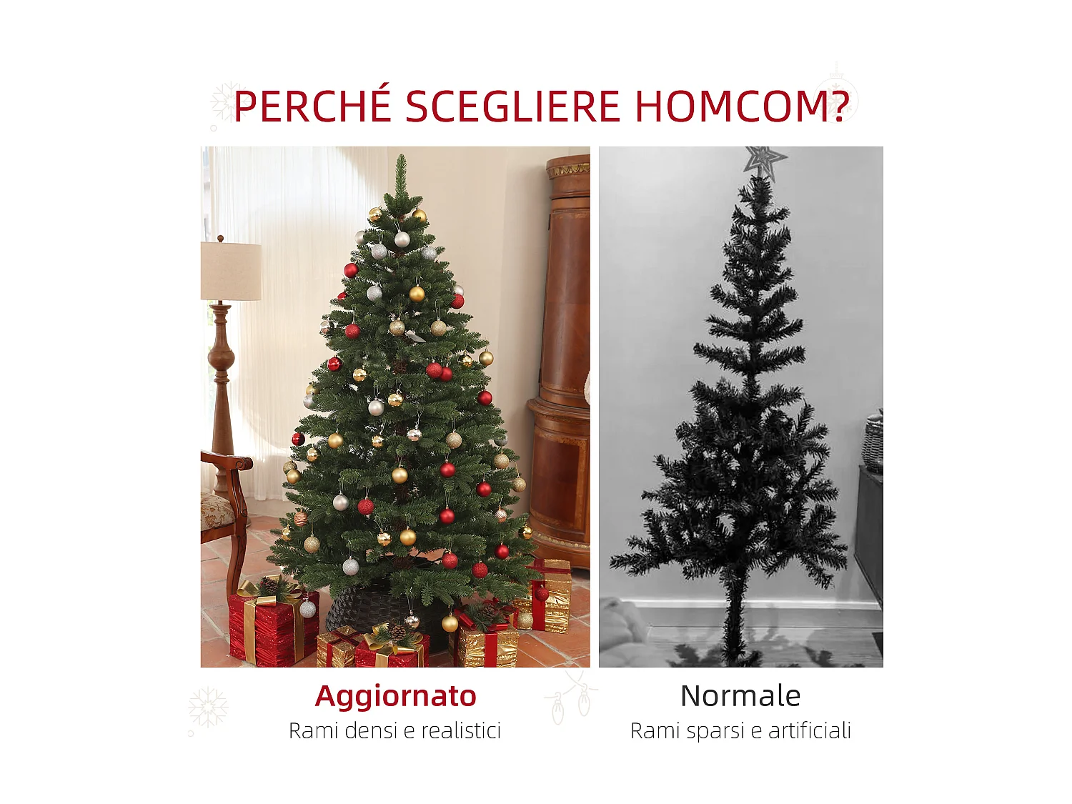 Albero di natale artificiale 1050 rami e base pieghevole Ø120x180 cm