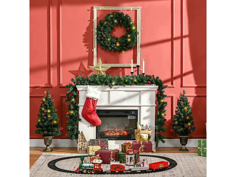 Decorazioni natalizie set 4 pz con 2 alberi ghirlanda e corona