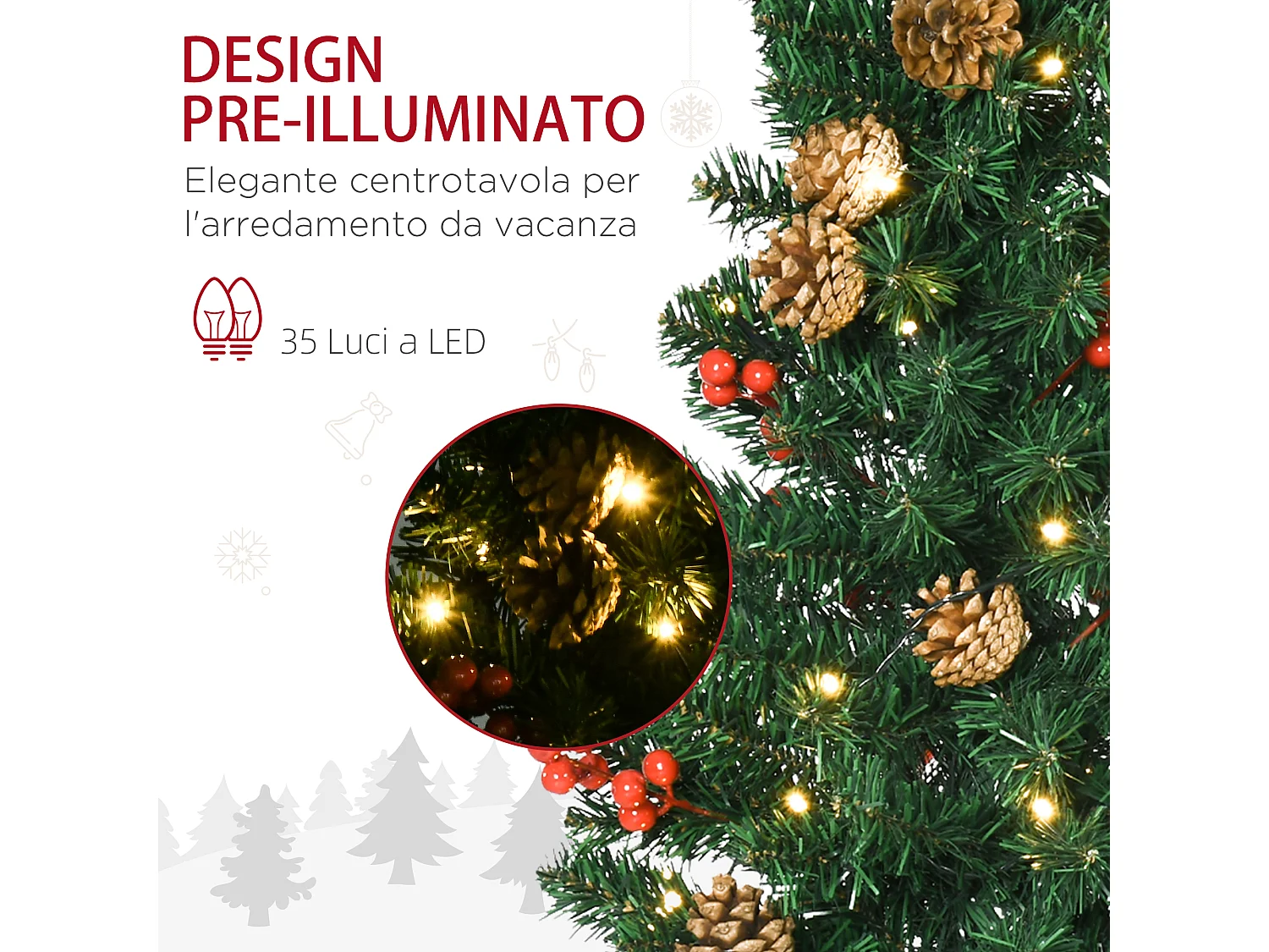 Decorazioni natalizie set 4 pz con 2 alberi ghirlanda e corona