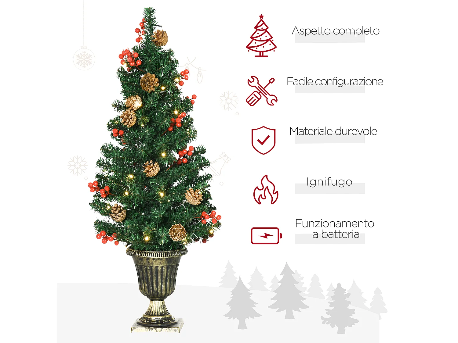 Decorazioni natalizie set 4 pz con 2 alberi ghirlanda e corona