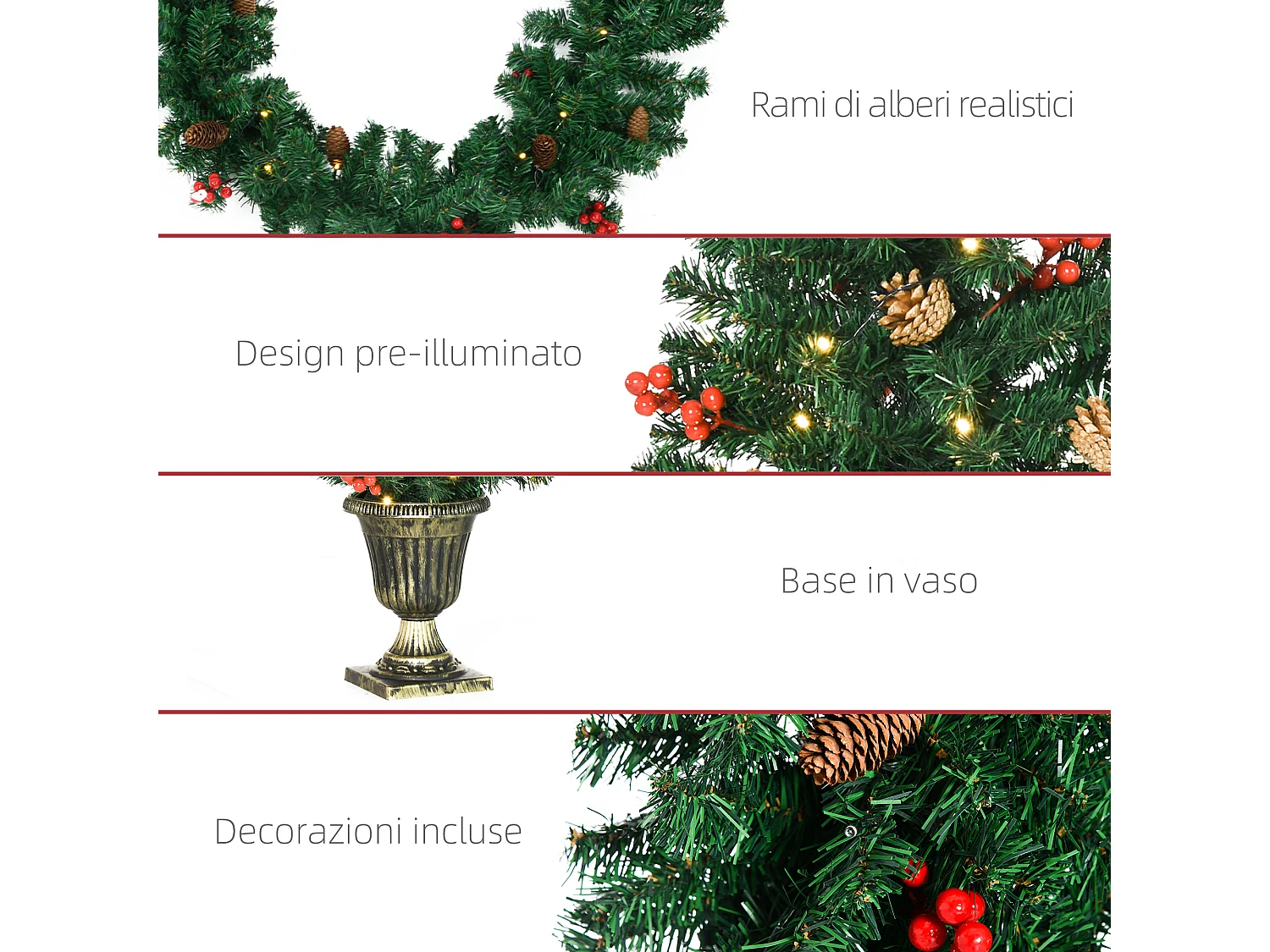 Decorazioni natalizie set 4 pz con 2 alberi ghirlanda e corona