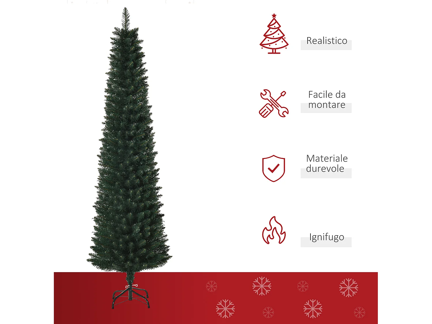 HOMCM Albero di Natale 180cm Artificiale con Base Pieghevole 380 Rami