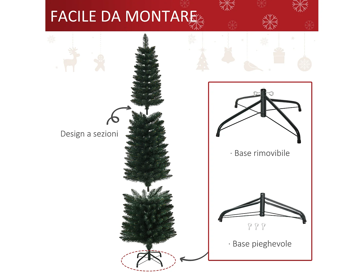HOMCM Albero di Natale 180cm Artificiale con Base Pieghevole 380 Rami