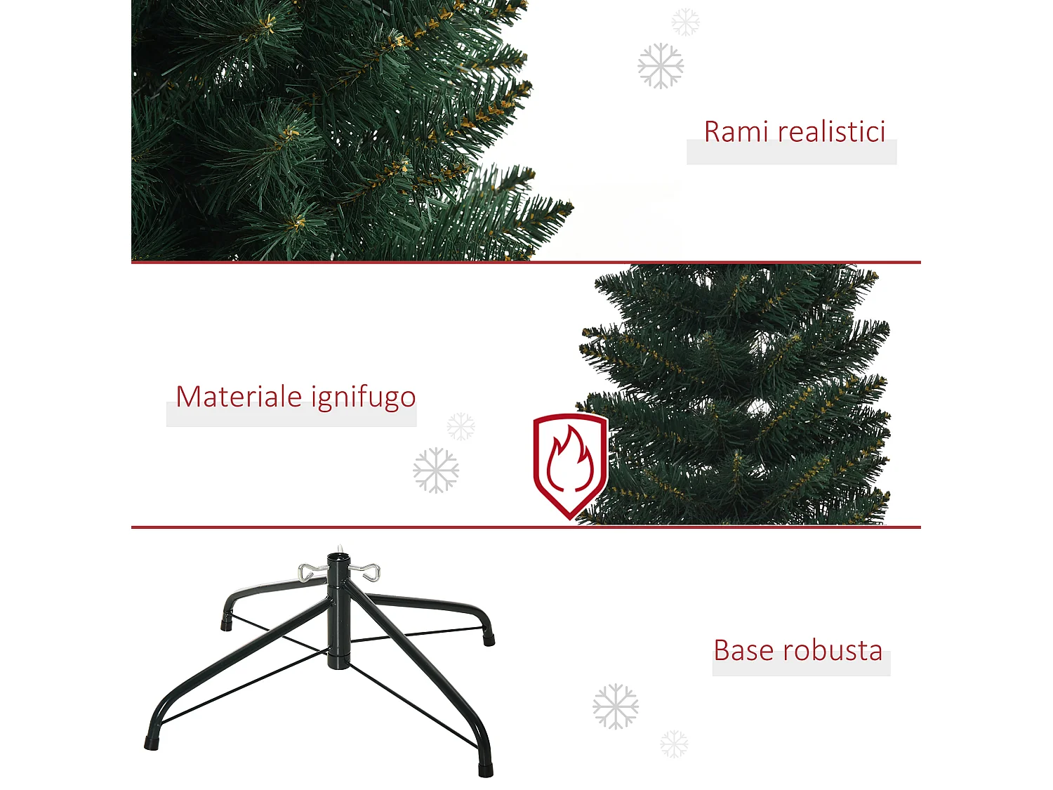 HOMCM Albero di Natale 180cm Artificiale con Base Pieghevole 380 Rami
