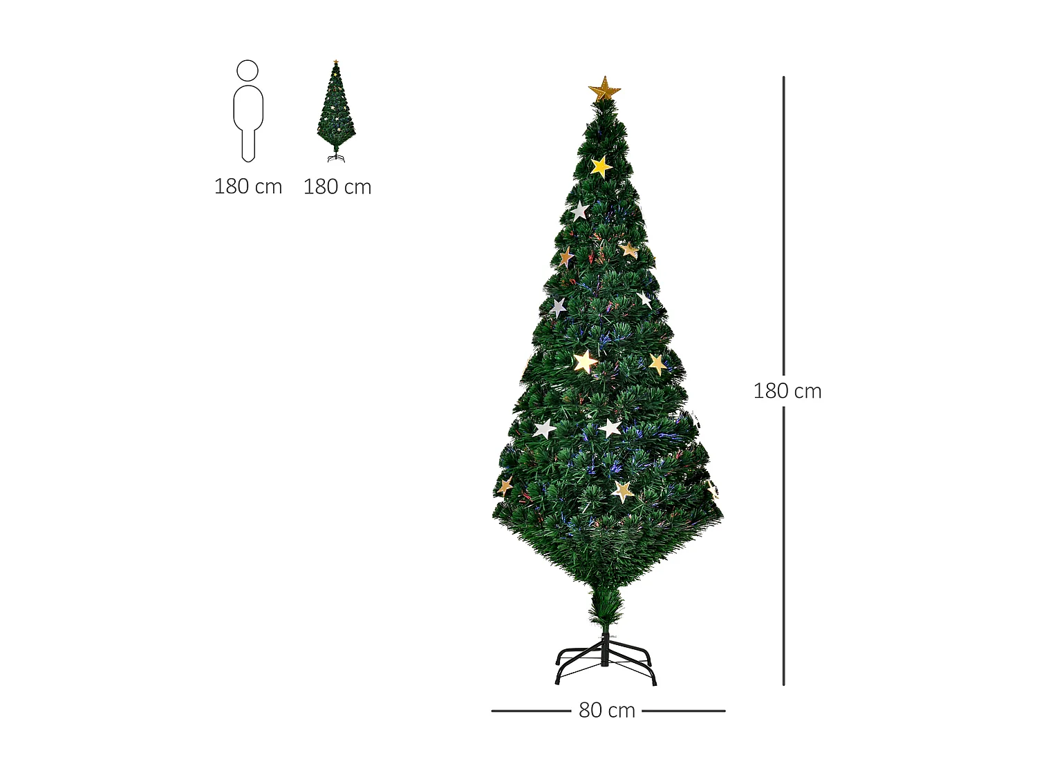 Albero di Natale con led e fibre ottiche in pvc verde