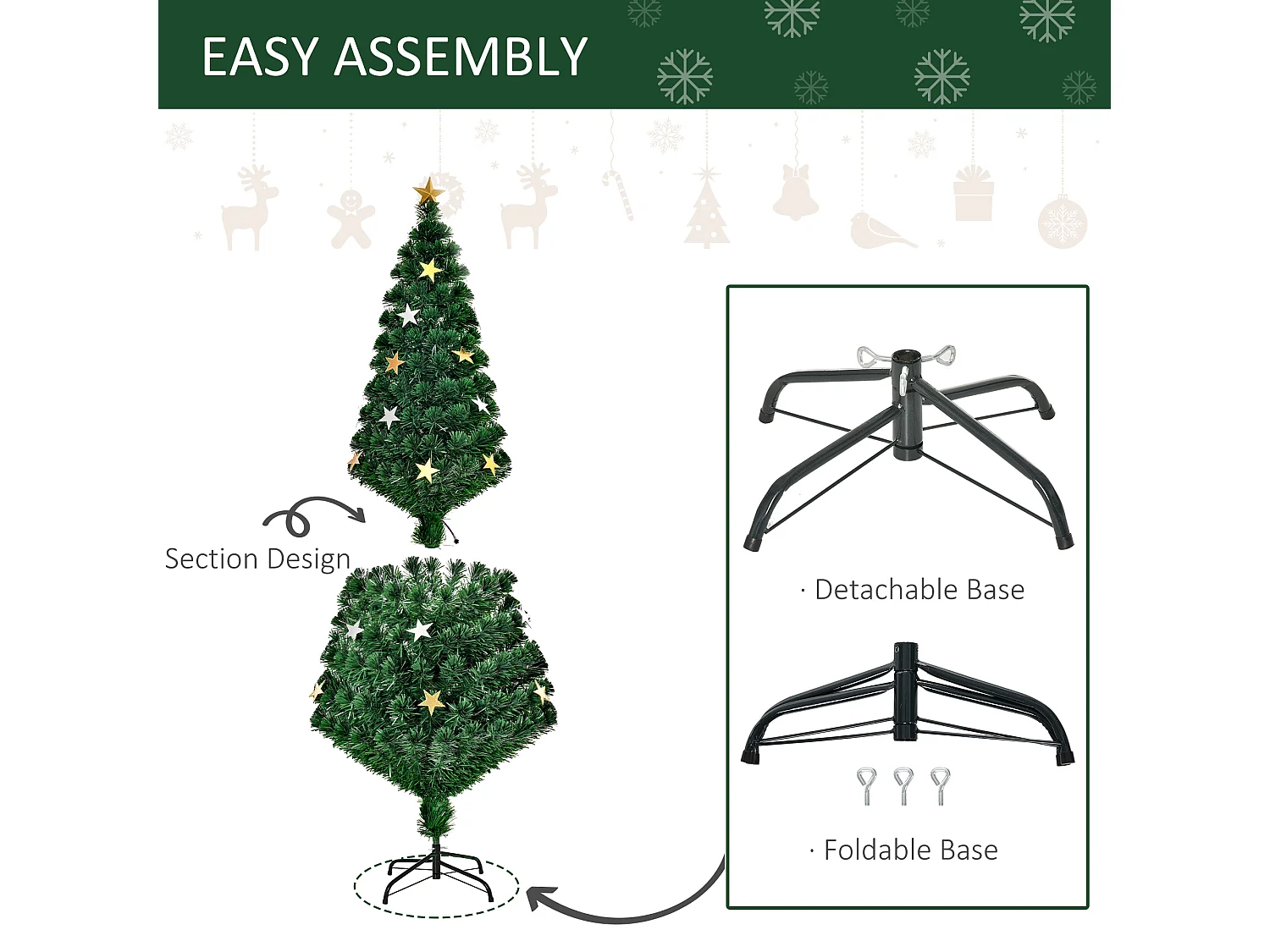 Albero di Natale con led e fibre ottiche in pvc verde