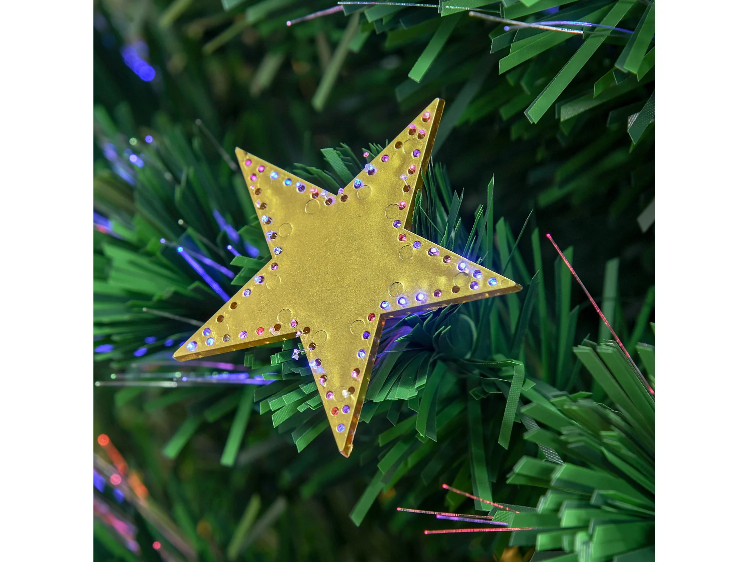 Albero di Natale con led e fibre ottiche in pvc verde