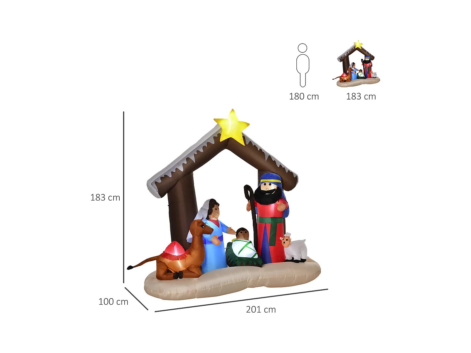 Presepe gonfiabile con led integrati da esterno 201x100x183cm