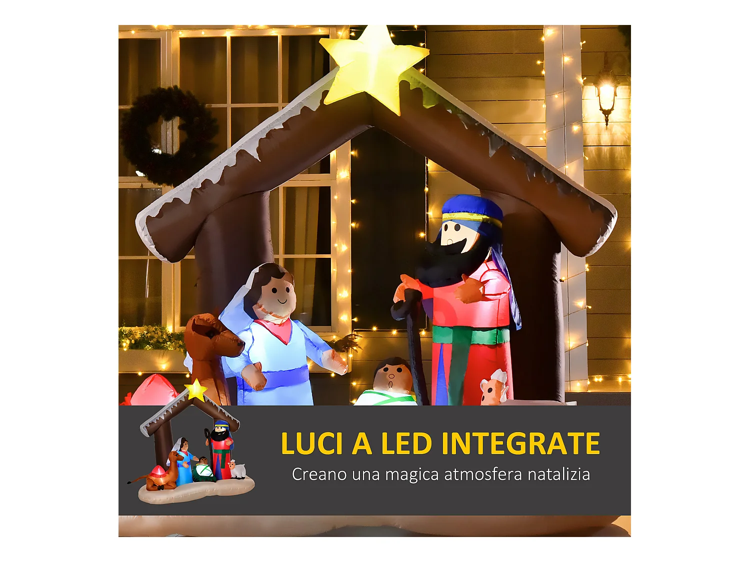 Presepe gonfiabile con led integrati da esterno 201x100x183cm