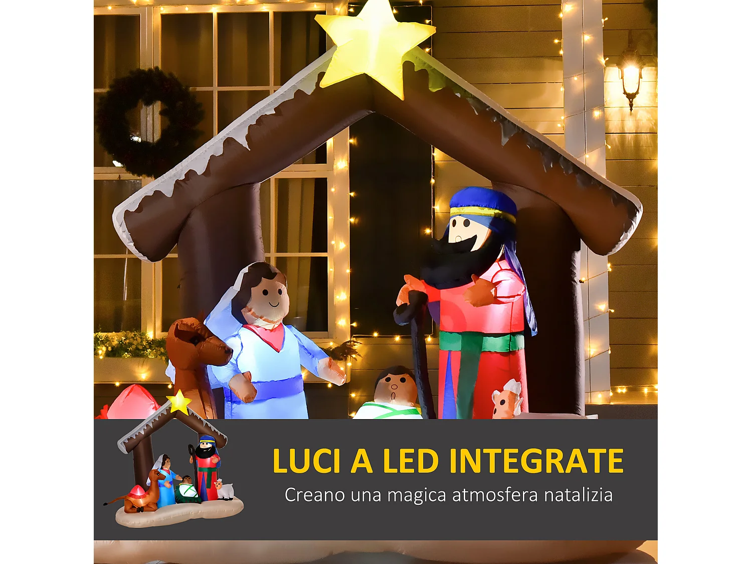 Presepe gonfiabile con led integrati da esterno 201x100x183cm