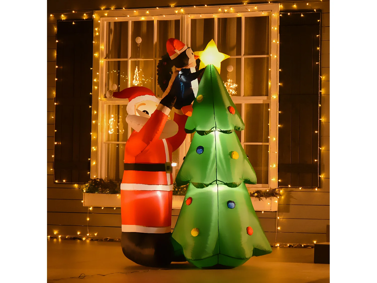Babbo natale gonfiabile 1.8m con albero pinguino e luci led
