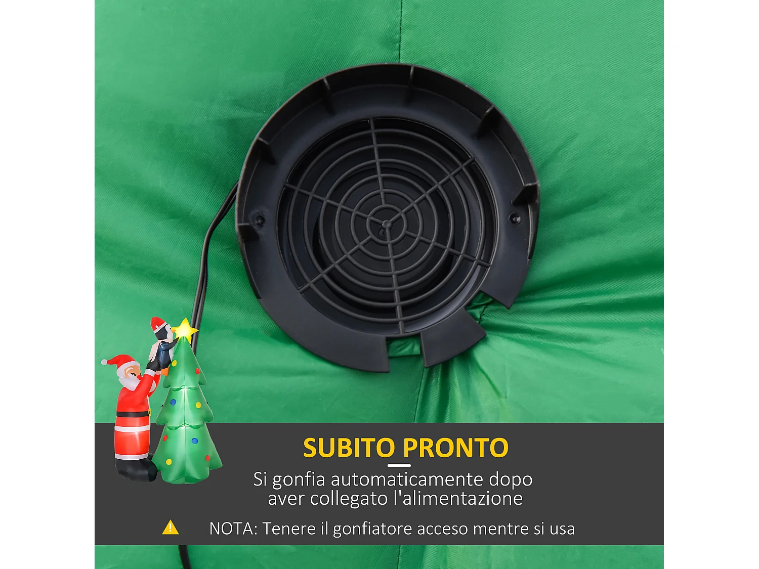 Babbo natale gonfiabile 1.8m con albero pinguino e luci led