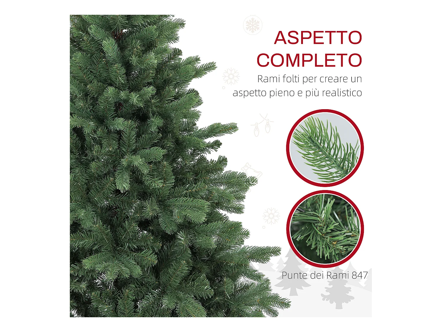 Albero di natale artificiale 152.4cm con 847 rami con base in metallo