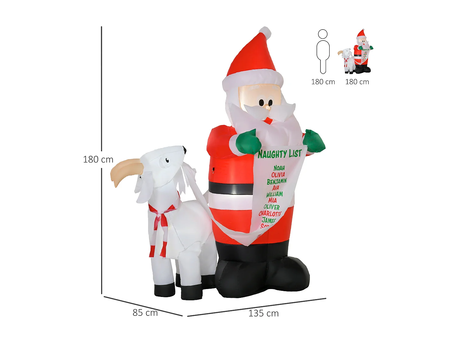 Babbo natale gonfiabile con luci led da esterno 135x85x180cm