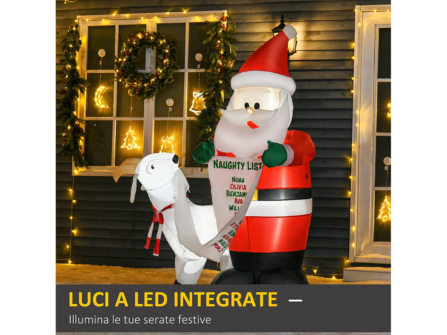 Babbo natale gonfiabile con luci led da esterno 135x85x180cm