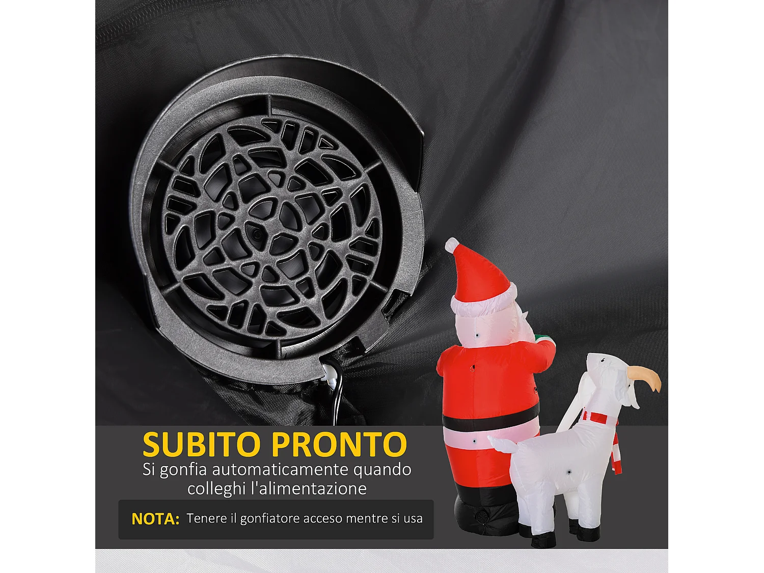 Babbo natale gonfiabile con luci led da esterno 135x85x180cm