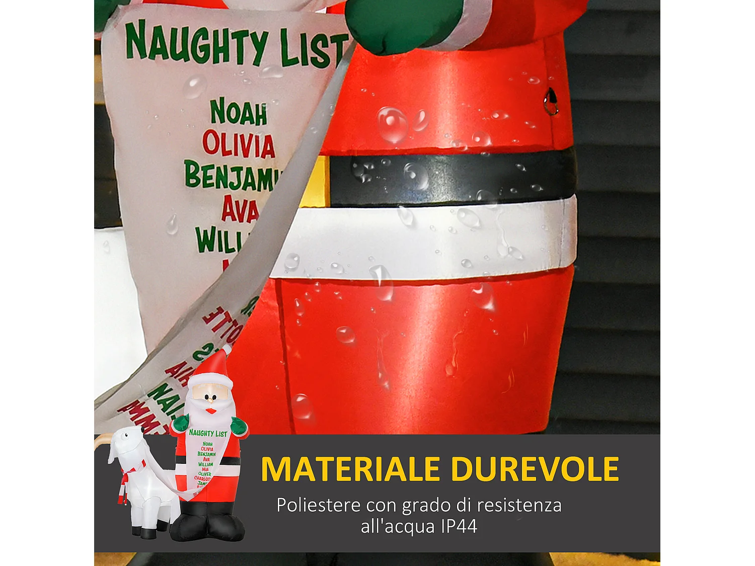 Babbo natale gonfiabile con luci led da esterno 135x85x180cm