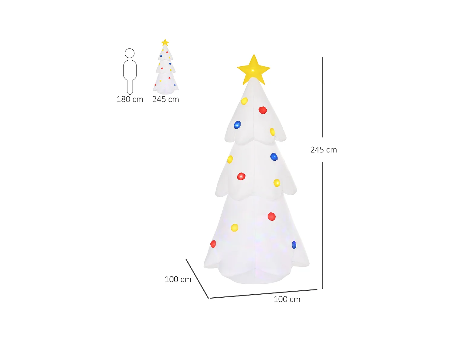 Albero di natale bianco gonfiabile impermeabile luci led 245cm